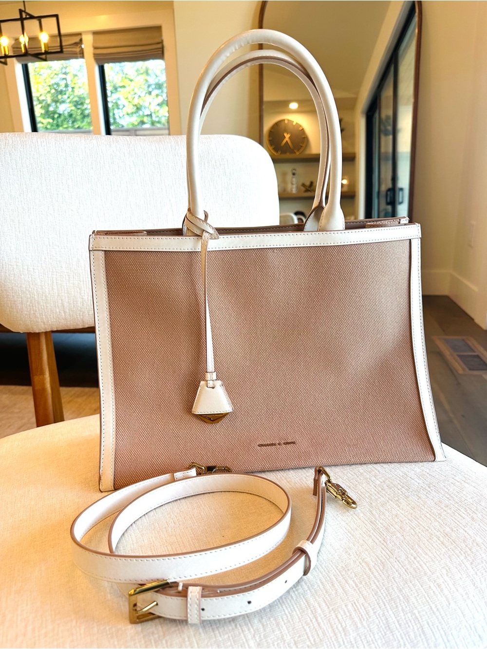 Charles & Keith Two-Tone Dusty Pink and Ivory Cream Tote - Like NEW